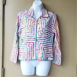 Life Style Womens Multicolored Colorful Ribbon Embroidered Funky Fun Jacket
